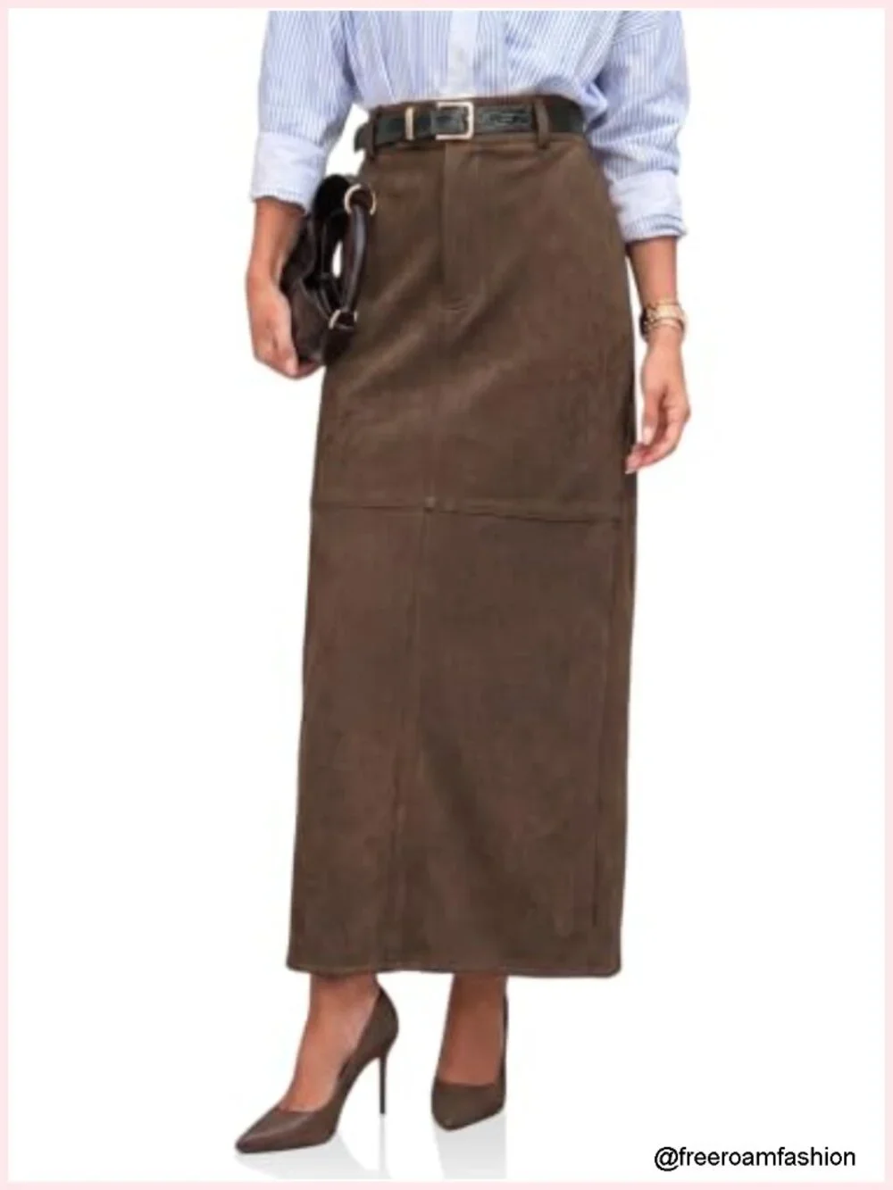 Faux Suede Maxi Skirt High Waisted Slit Patchwork Pencil Skirt